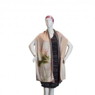 Beige silk scarf hand-embroidered with lotus 40*200 cm-Different models